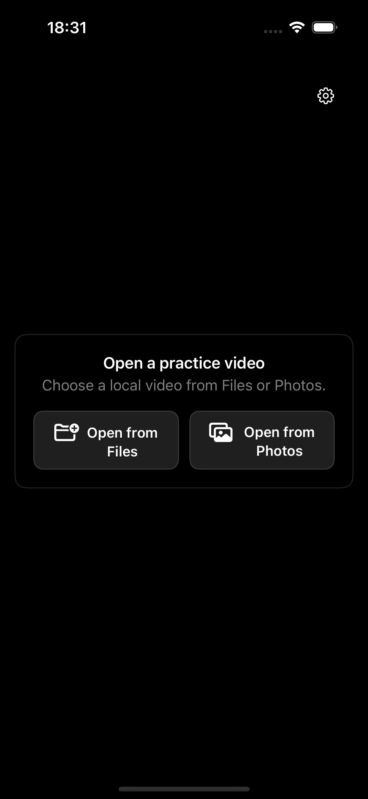 OurDance 空白练习界面，提示导入视频