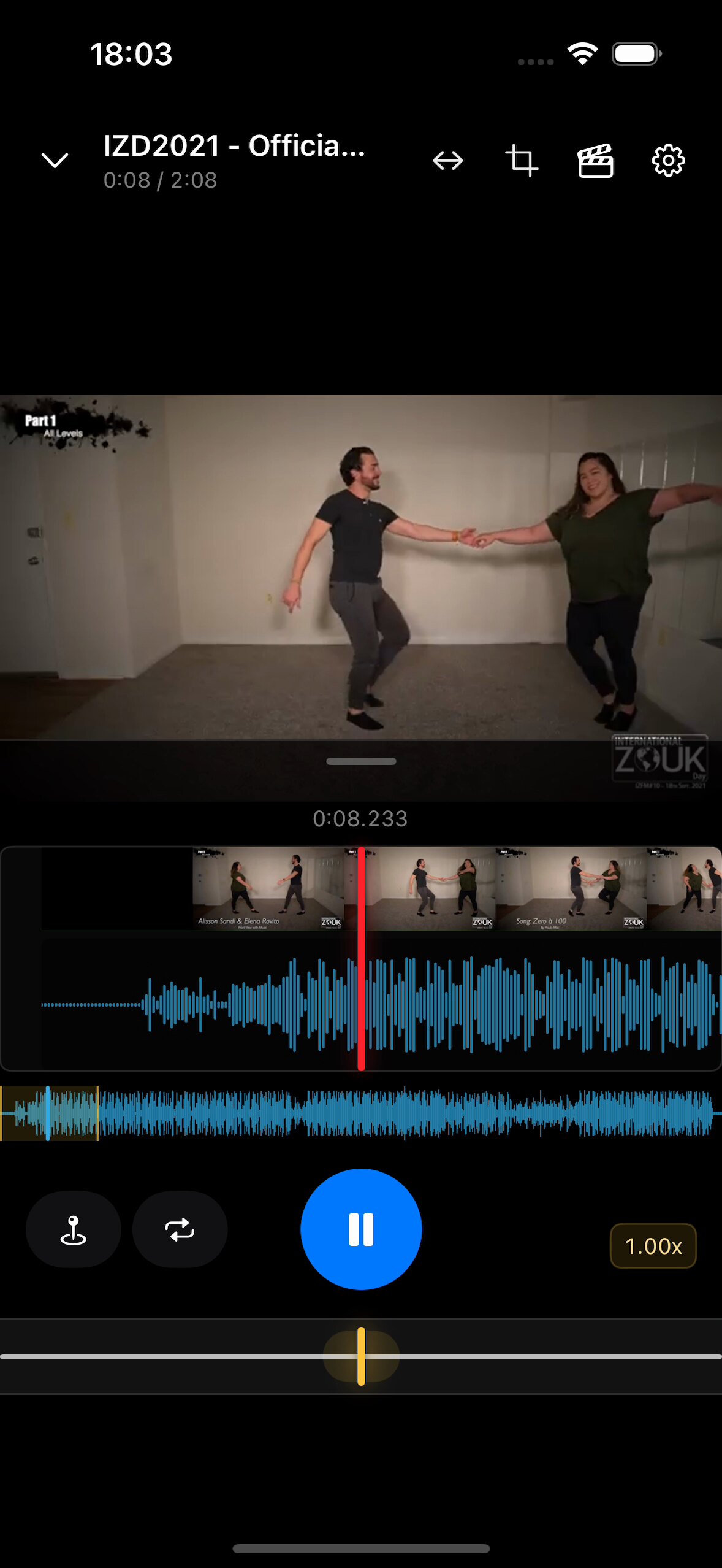 OurDance 已载入视频后的练习界面
